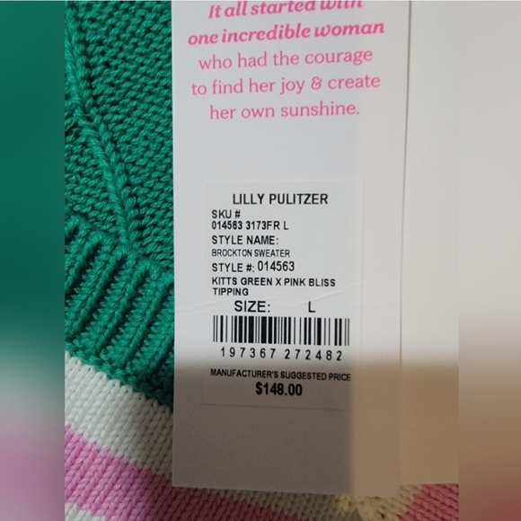 Lilly Pulitzer Brockton Cotton Sweater NWT Green Pink White - Picture 3 of 9